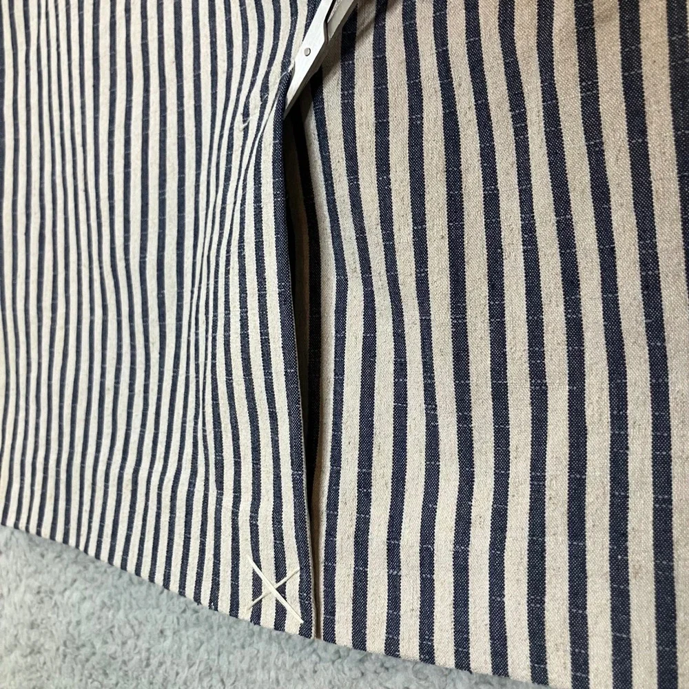NWOT Linda Matthews Pencil Skirt Women M Navy Oatmeal Linen Blend Striped Belted
